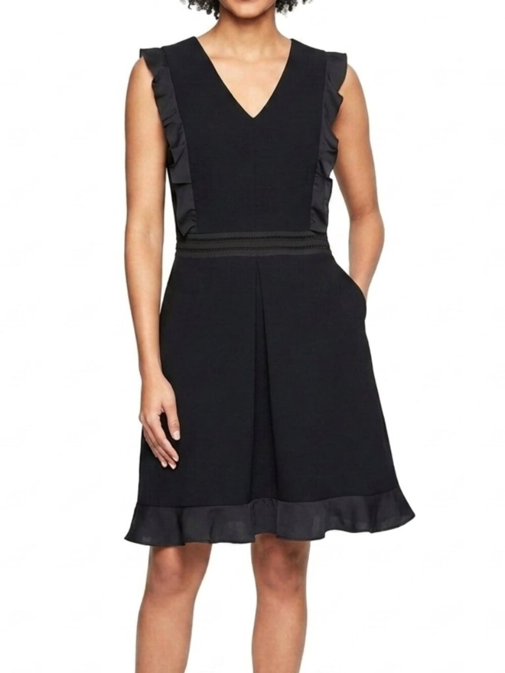 Banana Republic Sleeveless Ladder Stitch Ruffle Dress with pockets